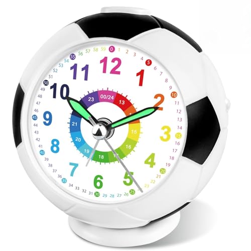 Juboos Kinderwecker ohne Ticken mit Schlummerfunktion und Nachtlicht, batteriebetriebener Lernwecker für Jungen und Mädchen, analoger Quarz-Wecker...