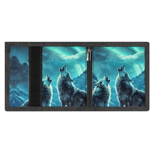 Howling Wolves Moonlight Trifold Wallet for Men Women Wallets with 8 Card Slot Photo Window Key Ring Zippered Pockets4