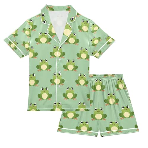 senya Small Frog Satin Summer Pajama Sets Silk Short Sleeve Button Down Sleepwear