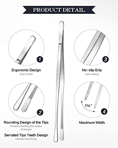2 Pcs 10-Inch Cooking Tweezers Tongs Precision Serrated Tips, Stainless Steel Professional Chef Tweezer Kitchen Tools For Bbq, Plating And Serving (Silver) #TOP1