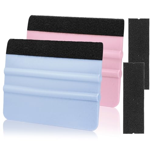 Image of AMZDEPOT 2 Pcs Felt Edge Vinyl Squeegee 4 Inch, SkyBlue and Pink | Felt Edge Squeegee With Spare Felt Inserts, Compact Lightweight Non Slip Grip, Anti-Scratch Bubble Remover