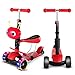 Scooter Enfant 3 Roues, 3-en-1 Bébé Micro Mini Scooter avec Siège Amovible et Réglable et Roues Clignotants à LED Guidon Réglable pour Les Bébés/Enfant de 3 à 8 Ans, Red