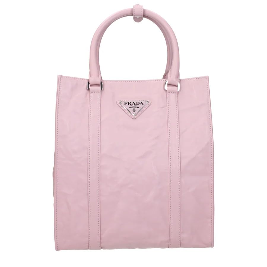 Prada Womens Small Pink Leather Handbag Silver Hardware Adjustable Shoulder Strap Compact Top-Handle Designer Bag Italian Luxury Purse