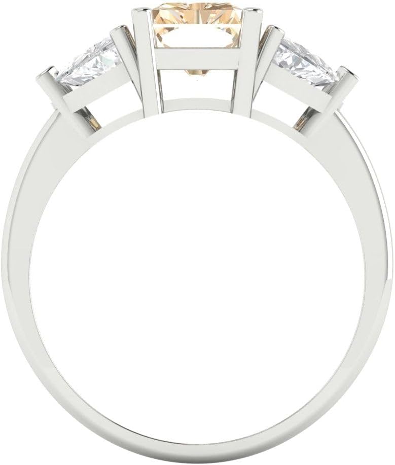 Clara Pucci 14K Solid Gold Engagement Ring for Women | 2.82 cttw Morganite Emerald Cut Three-Stone | Real White Gold Wedding Ring