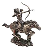 Ebros Tribal Native American Indian Chief Warrior with Eagle Roach Headdress On Horse with Shortbow and Arrow Statue 10' Long Indians Figurines and Statues Cultural Heritage Home Decor