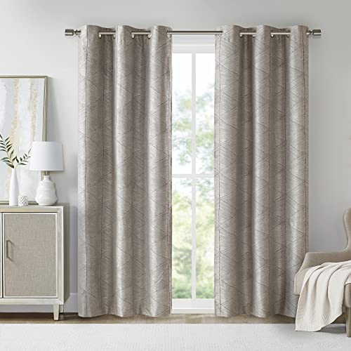 Beautyrest Francis Total Blackout Window Curtain Set Of 2, Geometric Diamond Jacquard Design With Magnetic Closure And Grommet Top Easy To Hang, Fits Up To 1.25" Diameter Rod, 42" X 84", Taupe #TOP1