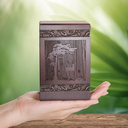 Cremation Urns for Human Ashes Adult Male Female, Wooden Carved Deer Urns Box and Casket for Ashes Men Women Child, Pets Cat Dog Urn, Burial Funeral Memorial Urns for Ashes