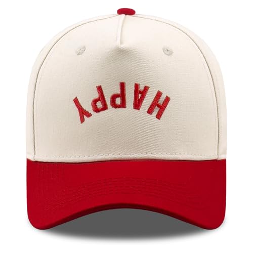 DYBICKT Happy Inspired Funny Embroidered 2 Tone Baseball Cap Cute Classic Trucker Hat for Men Women His Her Daily Outfits Summer Style Outdoor Activities and Thoughtful Fashion Gift Ideas