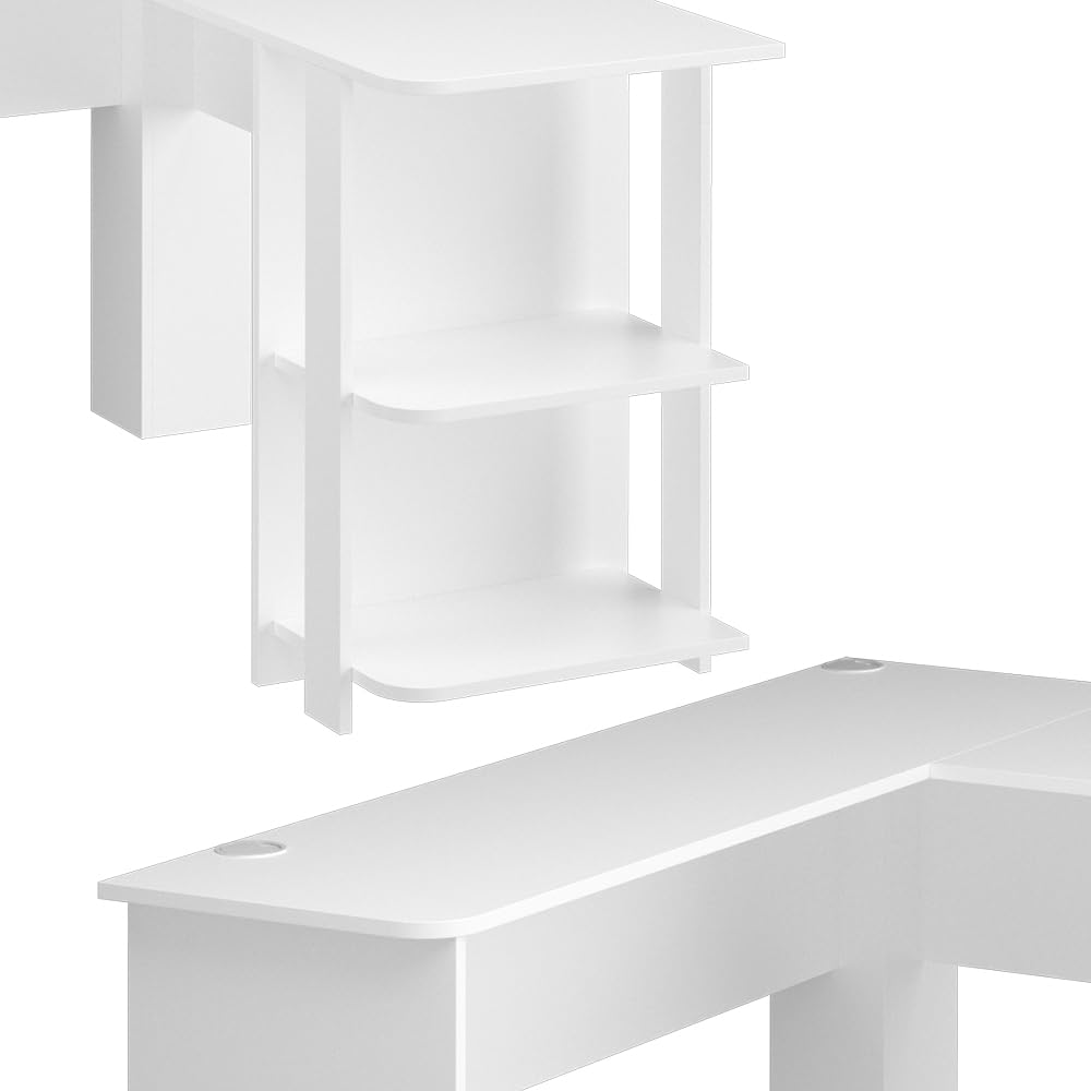 Vicco Scrivania angolare Nikita, Bianco, 140 x 140 cm, con vani a giorno per possibilità di appoggio flessibili