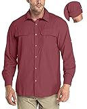 33,000ft Men's Long Sleeve Sun Protection Shirt UPF 50+ UV Quick Dry Cooling Fishing Shirts for Travel Safari Camping Hiking Wine