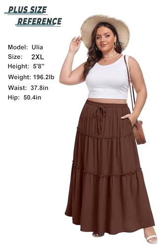 Image of Lepunuo Womens Casual Boho High Waisted Flowy Maxi Skirts Tiered Floral Long Skirts with Pockets for Summer Beach Vacation