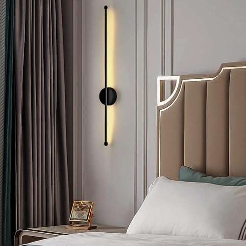 Image of Groeien Metal Modern LED 3 Color Long Wall Sconce Black Wall Light for Bedroom Living Room Corridor Lighting Fixtures Wall Mount(Warm+Natural+Coolwhite) (Black)
