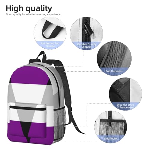 Aegosexual LGBT Pride Flag Gay Lesbian Rainbow Fashionable Daypack 17 Inches Zippers Backpack Double Shoulder Bag for Women Men3