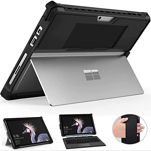 Image of SwooK Case Fit Microsoft Surface Pro 7 Plus /Pro7 /Pro 6 /Pro 5 /Pro 2017 /Pro 4 /Pro LTE, All-in-One Protective Rugged Cover Case with Pen Holder, Hand Strap, Compatible with Type Cover Keyboard, Black