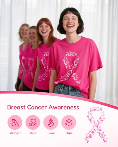 Pink Breast Cancer Shirts for Women,Pink Ribbon Cotton Shirts for Women Breast Cancer Survivor4