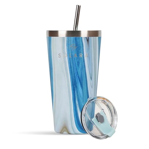 SOLARA Tumbler with lid and Straw 475ml, Double Wall Insulated Stainless Steel Coffee Tumbler, Travel Mug with Lid, Hot and Cold Coffee Mug with lid for Office, Home and Travel -Blue Marble (B0BLRJ17HP) Amazon Price History, Amazon Price Tracker