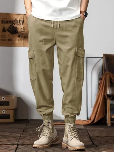 Image of Leriya Fashion Men's Cargo Pants | 6 Pocket Cotton Cargo Joggers for Men | Loose Fit Stylish Pant with Pockets | Casual Baggy Trousers & Streetwear Lower
