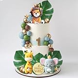 42PCS Jungle Safari Animal Cake Topper Wild One Cake Decoration Balls Cake Toppers with Lion Giraffe Elephant Leaves for Wild Animal Themed Birthday Baby Shower Party Cake Cupcake Decoration Supplies