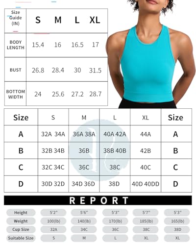Image of RUNNING GIRL Sports Bras for Women High Impact Seamless Ribbed Longline High Neck Workout Crop Tank Tops(BX3067Teal Lagoon,S)