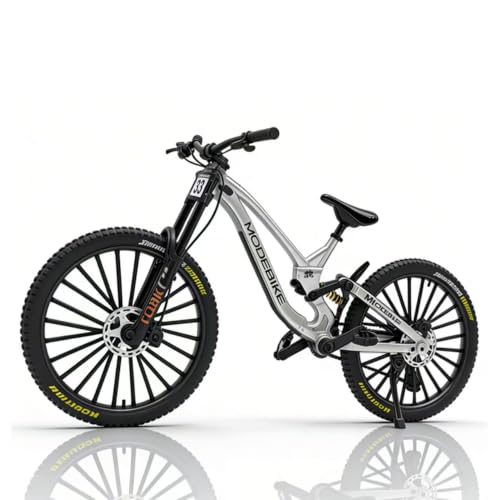 Bicicleta de montaña de metal 1:10 miniatura de colección con suspensión para decoración 7