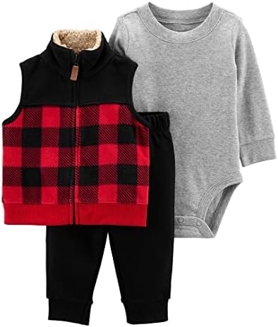 Carter's Baby Boys' 3 Piece Plaid Patch Little Vest Set
