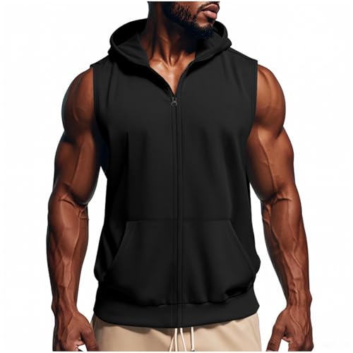 Sleeveless Hoodies for Men Zip Up Workout Hooded Tank Top Gym Shirts Muscle Cut Off T-Shirt Bodybuilding Hoodies 20254