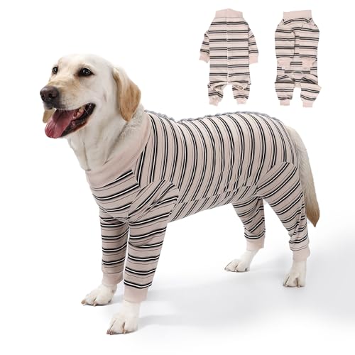 Image of Dog Recovery Suit, Pet Surgery Suits for Female Male, Striped Recovery Shirt Dog Abdominal Wounds Bandages, E-Collar & Cone Alternative, Neuter Stop Licking Onesie Body Suits for Large Dogs