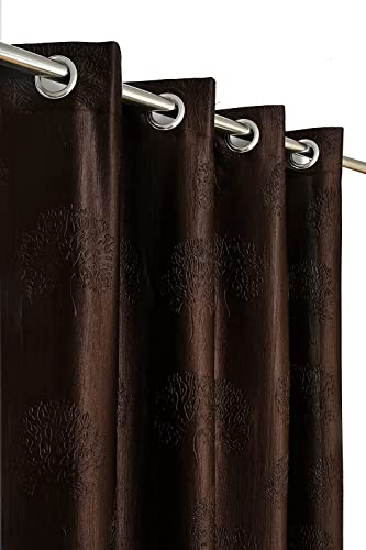 Image of Polyester Premium Tree Design Punching Screen for Home Office | Door Curtain 7 Feet Long Set of 2 | Modern Parde for Living Room Bedroom | Eyelet Rings | Brown Curtains