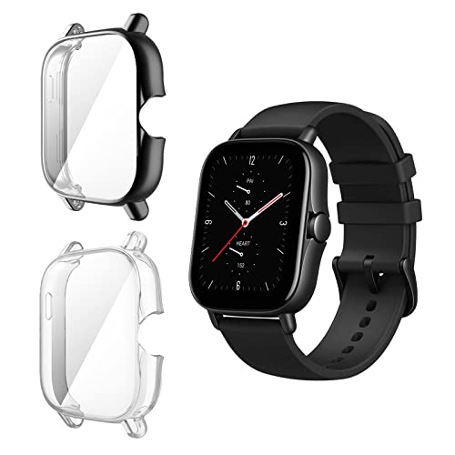 Diman 2 Pièces Protection écran Coque pour Amazfit GTS 3/GTS 2/GTS 2e, Ultra Mince Soft TPU Anti-Rayures Couverture Complète Protecteur D'écran, Transparent + Noir Cover