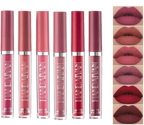 Pintalabios Mate, 6 Piezas Pintalabios Mate de Larga Duració Barras de Labios Impermeable Kit para Mujeres San Valentín Cumpleaños