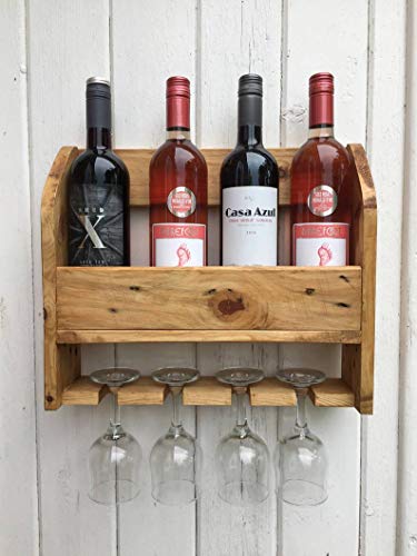 Ogesta Handmade Wall Mount Wine Rack Holds 4 Bottles and 6 Wine Glasses, Rustic Wooden Wine Rack Wall Mounted Wine Bottle Holder Rack for Kitchen Wine Rack.-image-9
