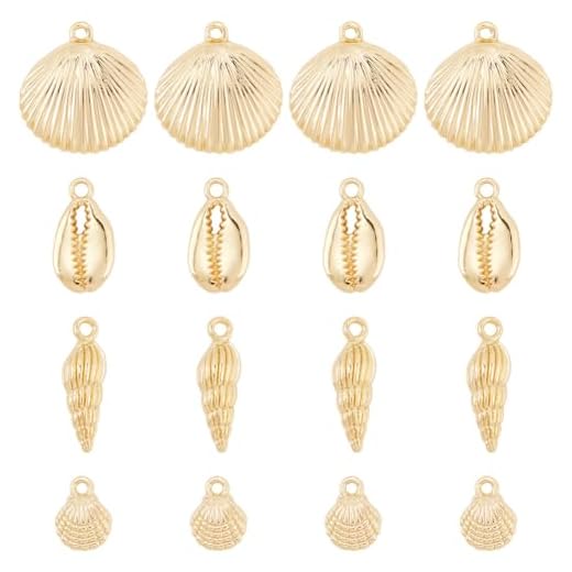 SUNNYCLUE 1 Box 24 Stück Muschelanhänger Goldene Kauri Muscheln Großpackung Sommer Strand Meer Goldene Muschel Muschel Jakobsmuschel Anhänger Zum Selbermachen Basteln Ohrringe Armbänder Halsketten Sch