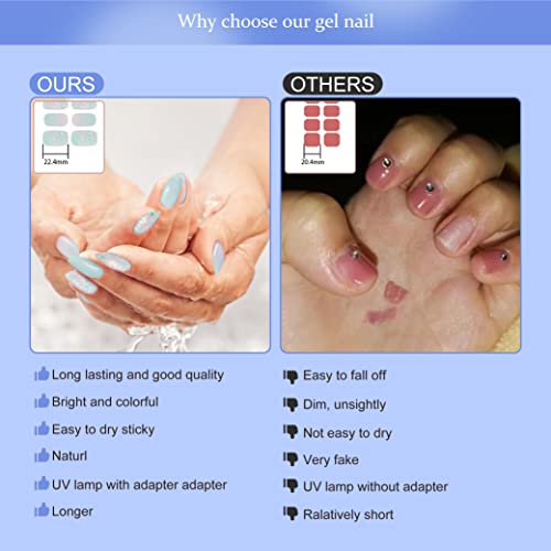 Dukasou Semi Cured Gel Nail Strips, 28Pcs Real Nail Polish Art Stickers/Wraps With Uv/Led Light, Includes Prep Pads, Nail File & Wood Stick, Sticker Nails For Women Girls Kids Diy Decorations Birthday Party Favor Gifts（Light Blue) #TOP5