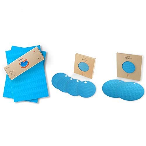 liflicon Silicone Place Mat for Dining Bowl Cup Table Reusable Kids Place Mat Hot Pads Pot Holders Spoon Rest Baking Mat Pet Food Mat Non-Slip Trivet Mats (Dining Bowl Cup for Family Mat)-Blue