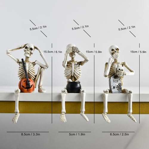 Set de 3 estatuas esqueleto decorativas de resina miniatura 2