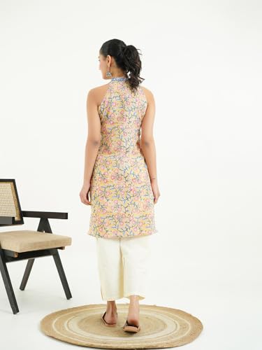 Image of GOODHAND Women Printed Cotton Kurti | Casual Long Kurta | Comfortable Ethnic Wear with Relaxed Fit