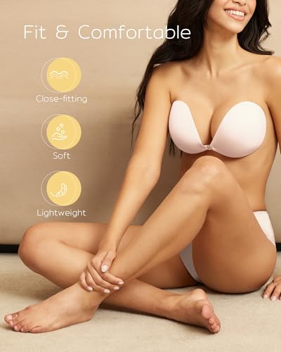 Niidor Sticky Bra Adhesive Strapless Bra Silicone Invisible Backless Bras for Women with Reusable Nipple Covers Off-White