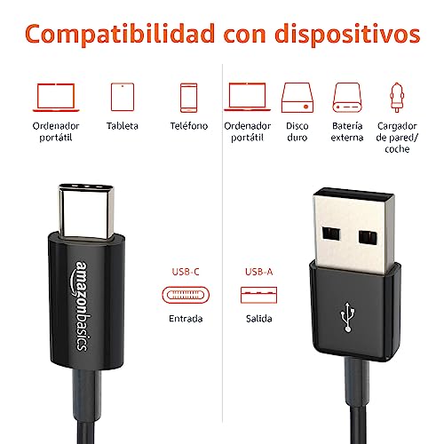 Miniatura 3 de Amazon Basics Cable de Carga rápida USB-C a USB-A 2.0, Velocidad de 480 Mbps, Certificado USB-IF, para Apple iPhone 16/15, iPad, Samsung Galaxy, tabletas, Ordenadores portátiles, 0.9 m (3 pies), Negro