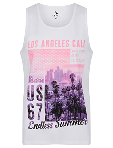 Image of Sth. Shore Men's Endless Retro L.A. California Graphic Print Cotton Vest Summer Top Bright White