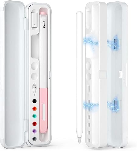 USTIYA Funda de transporte magnética para lápiz compatible con Apple Pencil 2da generación y 1ra generación, caja de almacenamiento de lápiz para accesorios de lápiz Samsung Galaxy Tab S (Blanco)