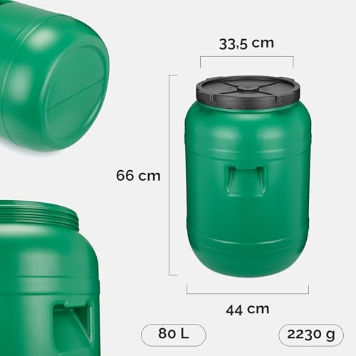 Garronda Weithalsfass 80 Liter Futtertonne mit Deckel ohne Dichtung– BPA-freier HDPE Futterbehälter für Wasser, Lagerung, Tierfutter, Sauerkraut und Gurken GD-0142