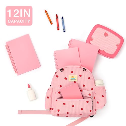 Image of STEAMEDBUN Corduroy Toddler Backpack for Girls 2-4: Kids backpack for Boys Girls - 12 inch Preschool Kindergarten Backpacks - Strawberry