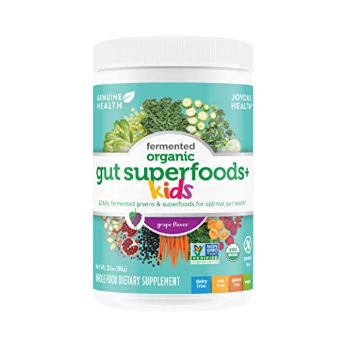 Genuine Health Fermented Organic Gut Superfoods+ for Kids, Grape, Vegan Superfoods Powder, 3.1oz Tub