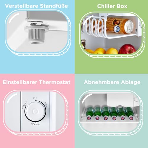 Comfee' RCD50WH2EURT(E) Kleiner Kühlschrank, 47 Liter, Retro-Design, Mini-Tischkühlschrank, Kühlfach, leise, Kühlschrank für Büro, Zuhause, Weiß [Energieklasse E]