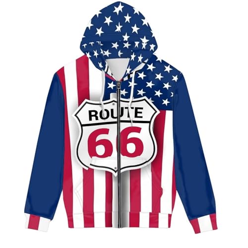 HUIACONG American Flag Hoodies for Men Zip Up 66 Route Sweatshirts Hooded Sweatshirts with Pockets Lightweight Jackets Big and Tall Small Casual Jacket for Mens Active Wear XL3
