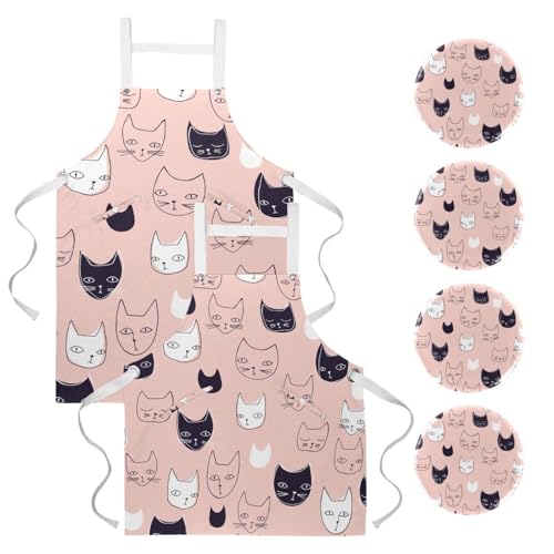 Lot de 2 tabliers de cuisine taille unique chat noir et blanc pour restaurant