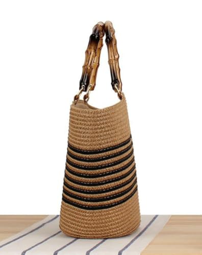 Image of Epsion Womens Large Straw Tote Bag Bamboo Handle Handmade Woven Beach Shoulder Bag Top Handle Purse for Summer, Camel