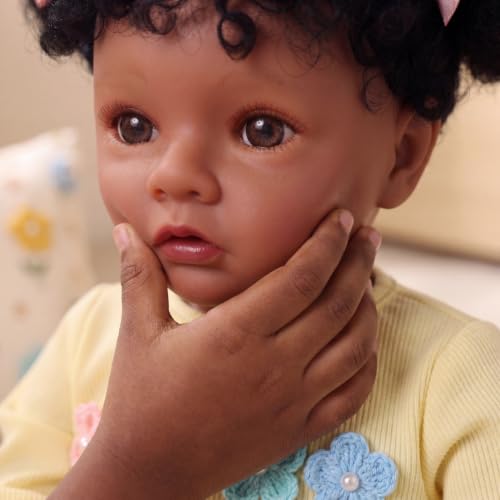 Muñeca Reborn Bebé Negra 20 Pulgadas Cuerpo Suave Realista miniatura 4