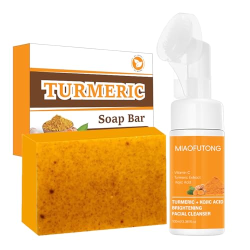 Turmeric Soap Bar with Facial Cleanser - Natural Kojic Acid, Collagen, Vitamin C, Dark Spot Remover for Even Skin Tone, Acne, Dark Spots, Smooth Skin
