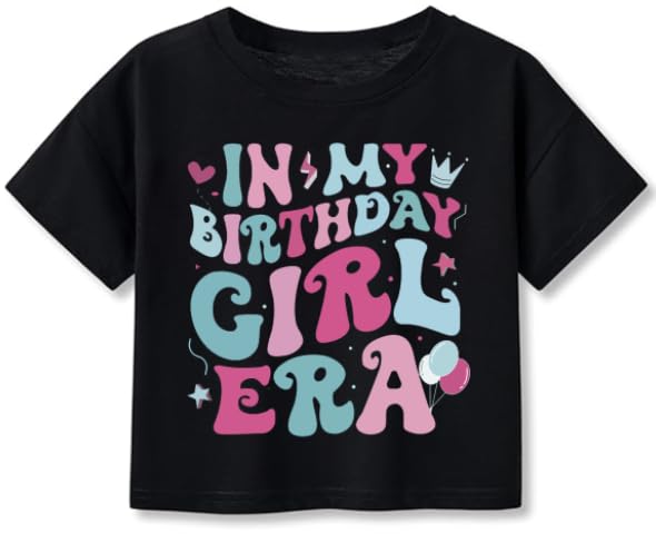Little Girls Short Sleeve Crop Top Birthday Tshirts Cute Prints for Teen Girls Summer T-Shirt 6-14Years